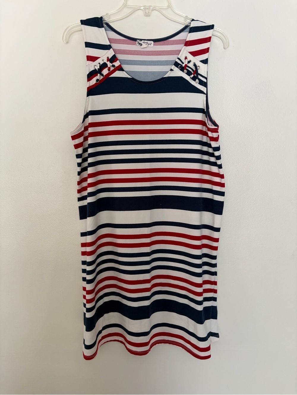 About A Girl Sleeveless Red, Navy & White Striped Women's Dress